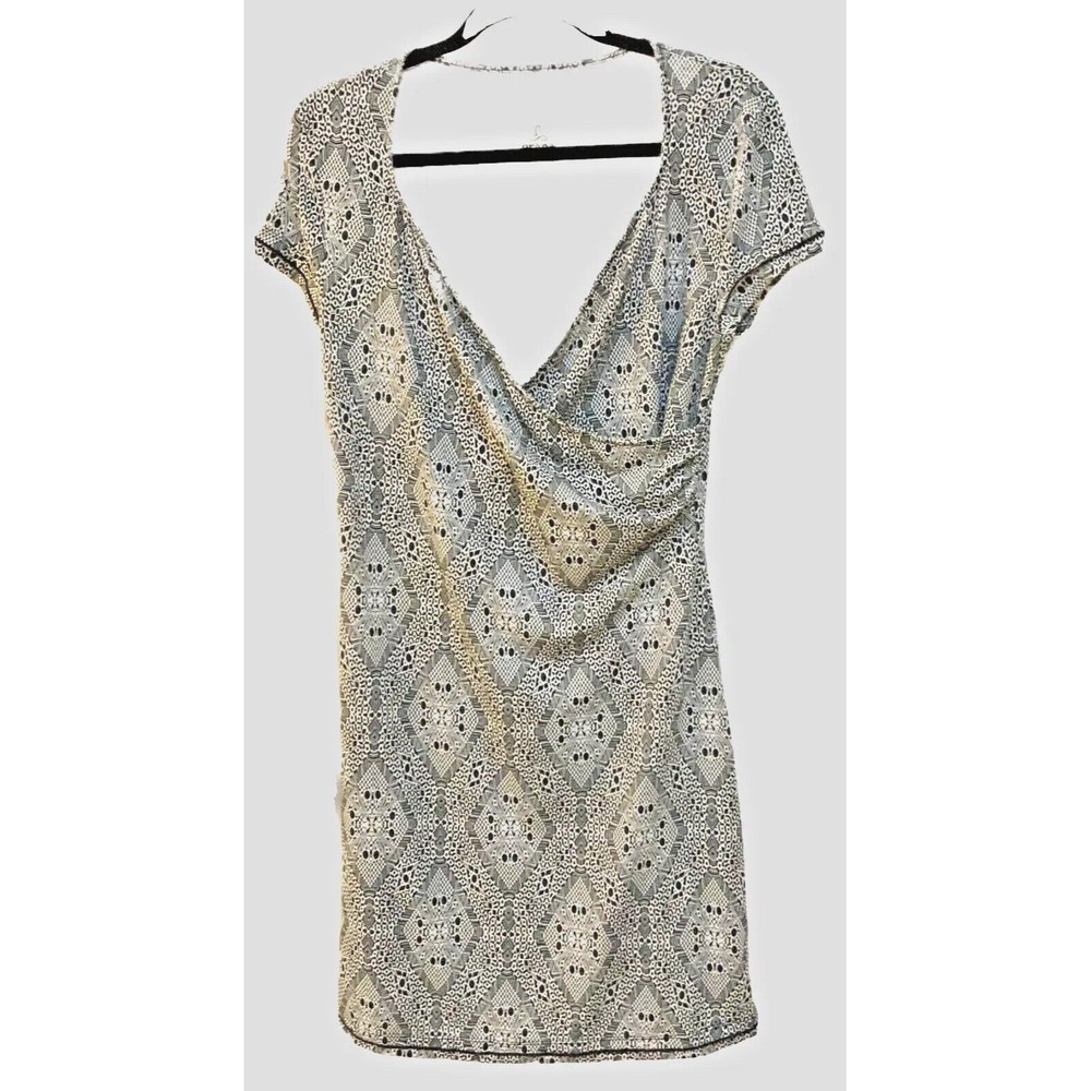 PrAna Cap Sleeve Wrap Dress Geometric Print Deep V Neck Large Ruched Large